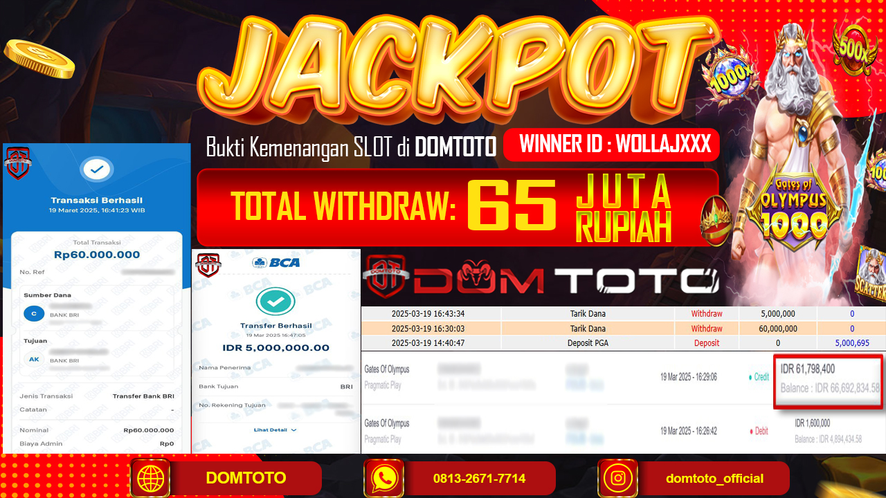 JACKPOT SLOT GATES OF OLYMPUS 19 MARET 2025